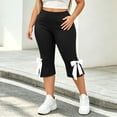 thumbnail image 4 of Womens Plus Size Stretchy Leggings Elastic Waist Butt Lifting Side Slit Bow Tie Hem Capri Pants Casual Workout Yoga Pants Black, 4 of 9