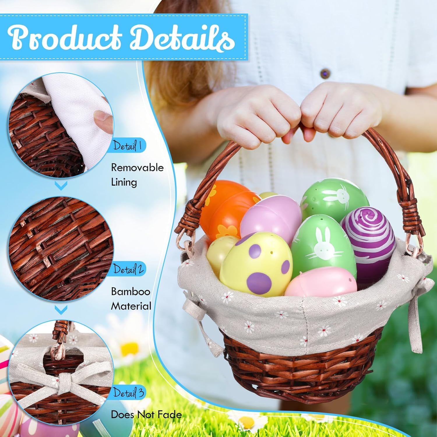 Small Wicker Basket with Handle Empty Rattan Picnic Gift Small Basket with Liner Oval Willow Woven Container for Candy Easter Egg Hunt Game 9 x 7 x 4 Inch(Brown)