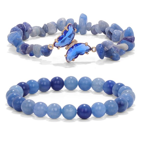 Top-kevin 2Pcs Butterfly Bracelets for Women Healing Crystals Bracelets for Women Natural Gemstone Bead Bracelet Cute Butterfly Charm Bracelet Stretch Crystal Jewelry Gifts for Women
