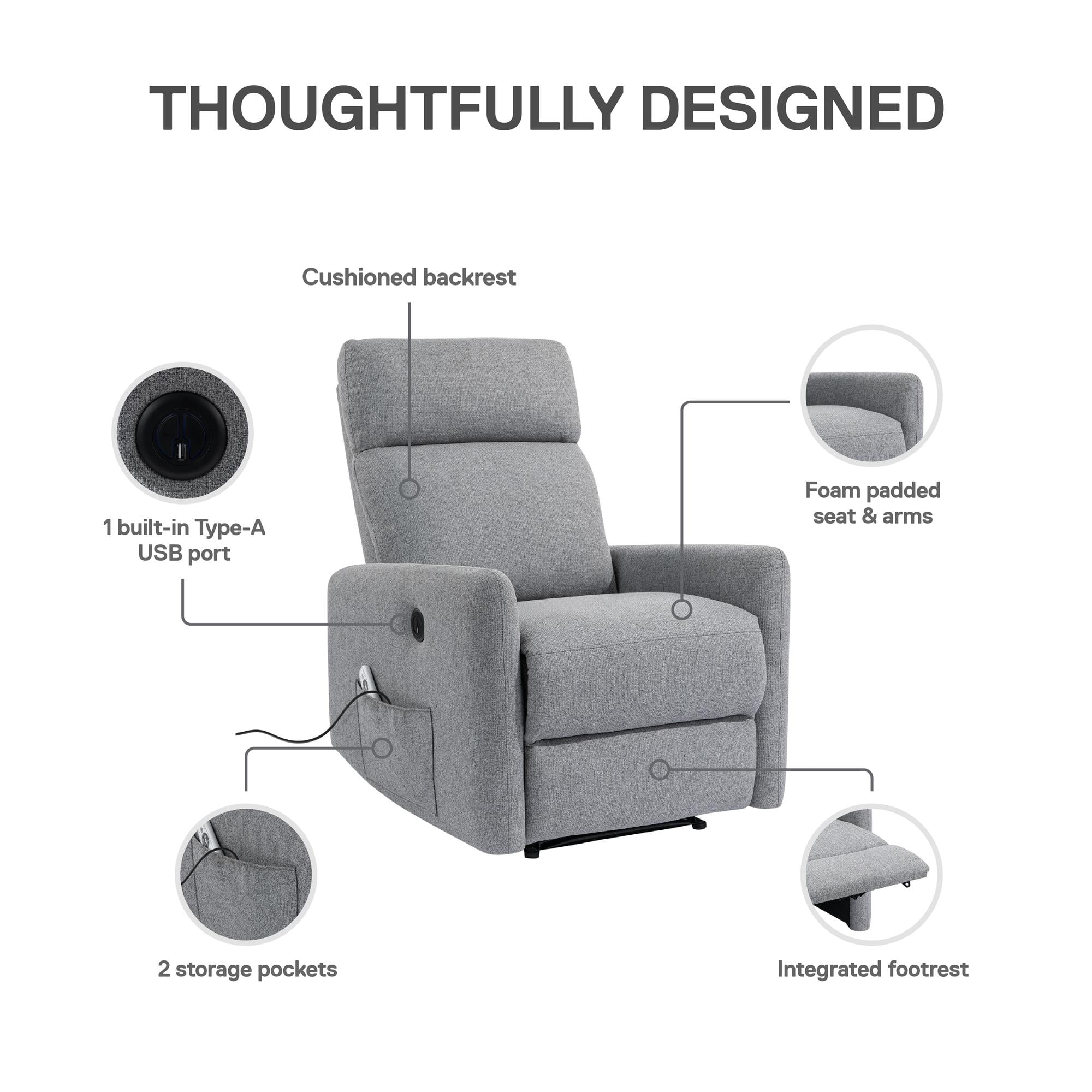 DHP Kai Power Recliner Chair with 8 Zone Massage and Lumbar Heat, Dark Gray Linen