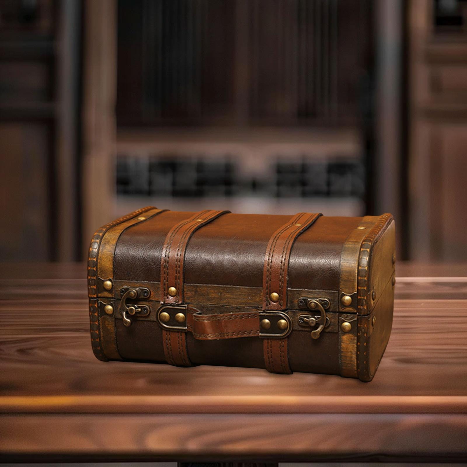 Wooden Trunk Treasure Chest Decorative Retro Style with Lock for Studio Photography Props Clothing Stores