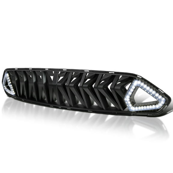 Spec-D Tuning Matte Black Shark Style Hood Grille w/LED Sequential Signal Compatible with 2018-2023 Ford Mustang