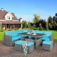 thumbnail image 2 of Costway 7 PCS Patio Rattan Dining Set Sectional Sofa Couch Ottoman Garden  Turquoise, 2 of 10