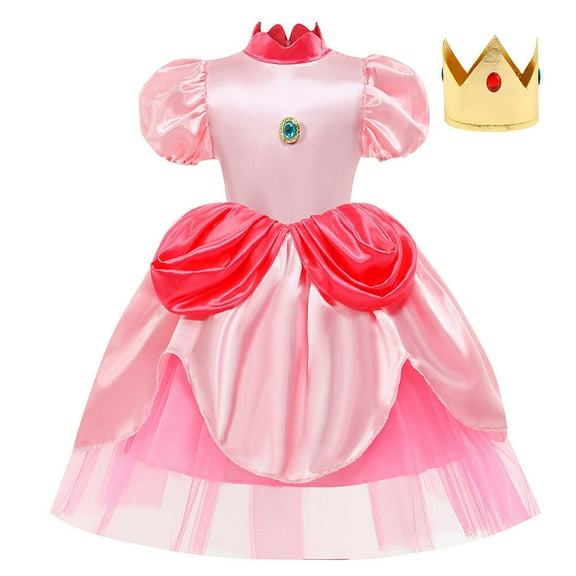 SUEE Girls Peach Costume Princess Dress Halloween Fancy Dress Outfit for 4-9Y