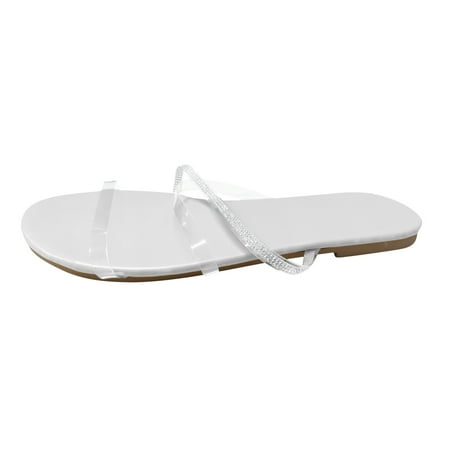 

Womens Slippers Womens House Slippers Women s Casual Rhinestone Flat Bottom Transparent Strap Beach Sandals White