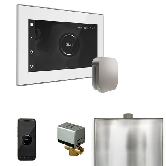 Mr Steam XButler Steam Shower Pkg w/iSteamX Control and Linear Steamhead in White Brushed Nickel