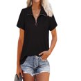 thumbnail image 2 of Giftesty Women Casual V-Neck Short Sleeve Solid Colour Zipper Pullover Blouse T-Shirt Tops Loose, 2 of 9