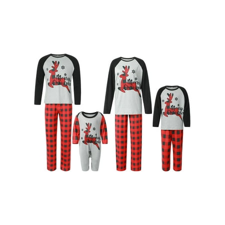 

JYYYBF Matching Family Christmas Pajamas Set for Family Elk Plaid Print Top and Pants Pjs for Boys Girls Men Women Red Grey Baby 3-6 Months