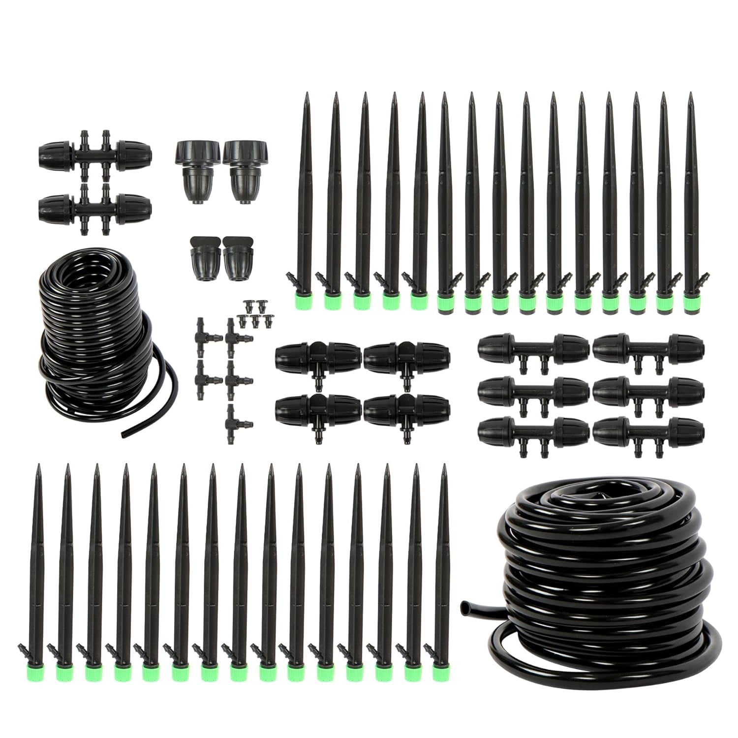 waltyotur 130ft Drip Irrigation System for Gardens Up to 130ft with Drip Emitters 5/16' and 1/4' Irrigation Tubing and Barbed Fittings Adjustable Connect Irrigation System