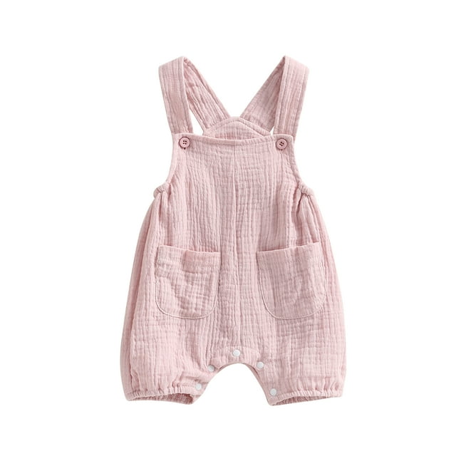 Gupgi Suspender Jumpsuit for Baby Boy Girl Summer Solid Color Sleeveless Loose Short Romper with Pockets