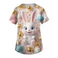 thumbnail image 3 of LTTVQM Easter Scrub Tops Women Rabbits Eggs Print Happy Short Sleeve Shirts Comfortable V Neck Vacation Clothes with Pockets Gold L, 3 of 5