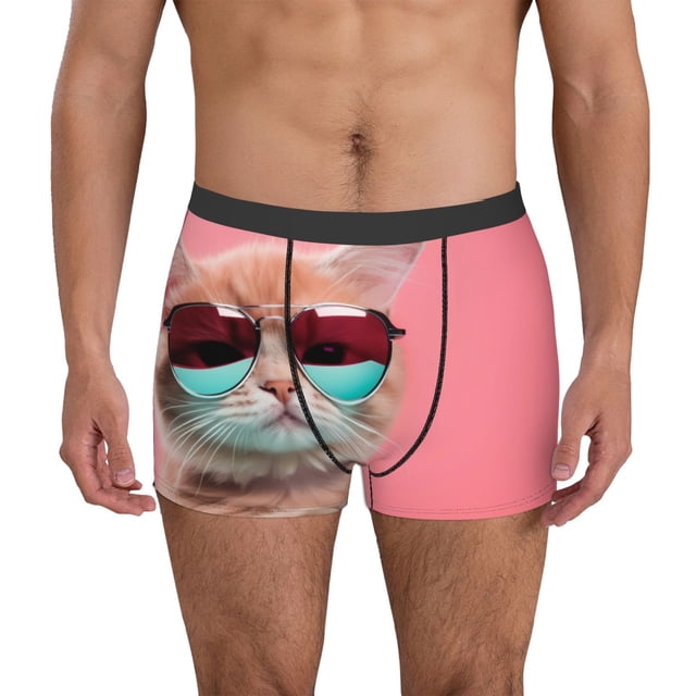 Fotbe Cool Cat Pink Sunglasses Calzoncillos Tipo Boxer con Bolsa de Soporte Total para Hombre, X-Temp Fresco, Transpirable y de Secado Rápido-XX-Large