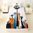 thumbnail image 4 of Manfei Vintage Cat Twin Sheets, Abstract Kitten Bedding, Orange Teal, 3pcs, 1 Flat Sheet, 1 Fitted Sheet and 1 Pillowcase, 4 of 6