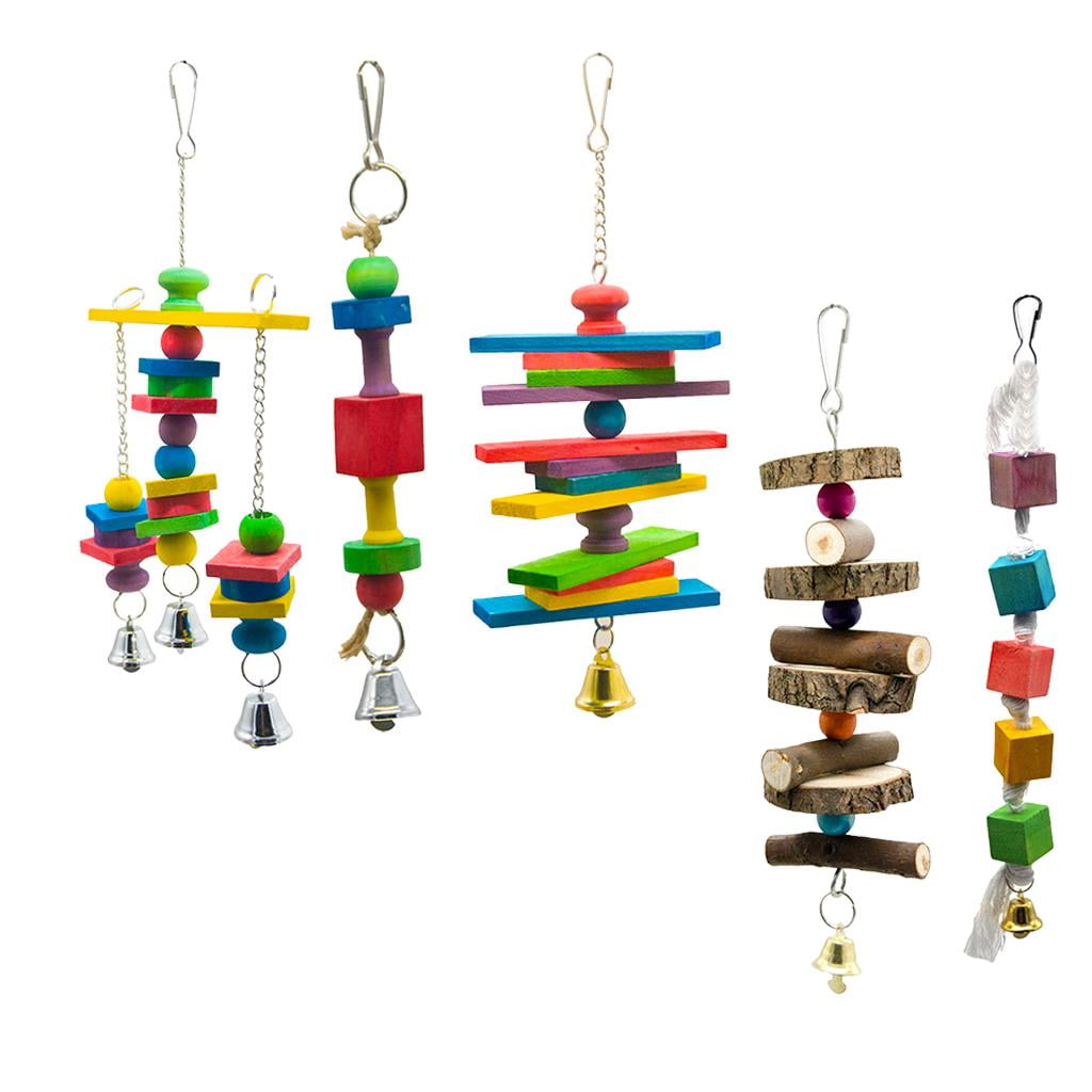 Large Parrot Toy - Multicolored Wooden Blocks Toys for Birds African Grey Cockatoos Playing Climbing Biting