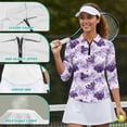 thumbnail image 6 of Aplkyhs Halloween Purple Bats Women Sport Shirts 3/4 Sleeve Sport Shirts Soft and Comfortable Quarter Zip Lightweight with Collar Shirt Fit Plain Suitable for Tennis Enthusiasts, 6 of 7