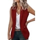 thumbnail image 2 of Chaleco Blazer Sin Mangas para Mujer, Informal, con Abertura Frontal, un Botón, Chaqueta de Verano con Bolsillos. Vino Tinto XL, 2 of 6