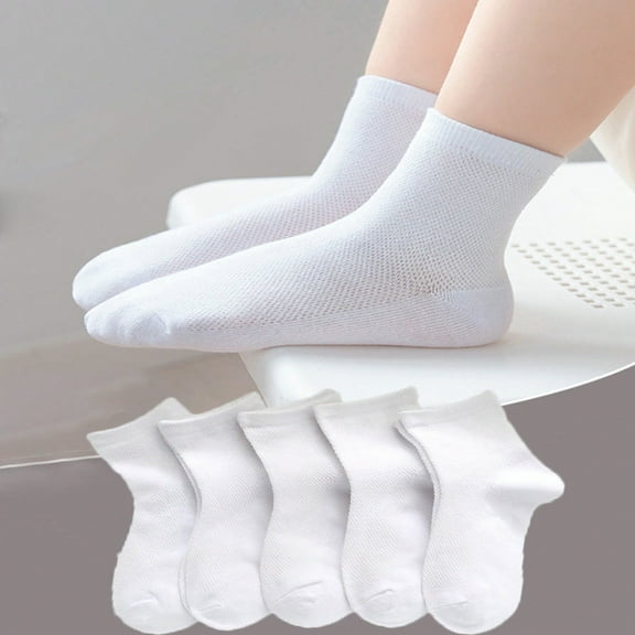 QUTETN 5pairs Kids White Mesh Breathable Short Socks For Spring And Summer