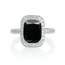 1.5 Carat Cushion Cut Classic Black Diamond and diamond Halo Multistone Engagement Ring on 10k White Gold