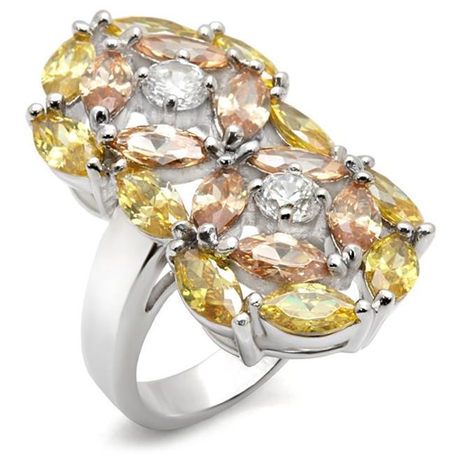 Rhodium 925 Sterling Silver Ring with AAA Grade CZ, Multi Color - Size 5