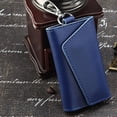 thumbnail image 4 of Funda de cuero para llave de coche, llavero con cartera, anillo con 6 ganchos, cierre a presión, color azul, 4 of 5