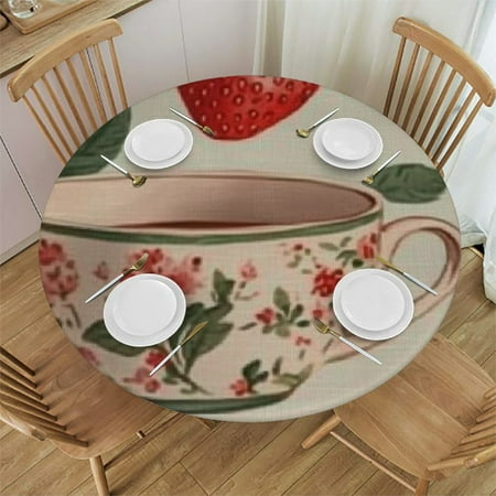 

SHERONV Strawberries Round Tablecloth Stain-Resistant Washable 100% Polyester Table Cover for Home Kitchen Outdoor Decor 42 -46