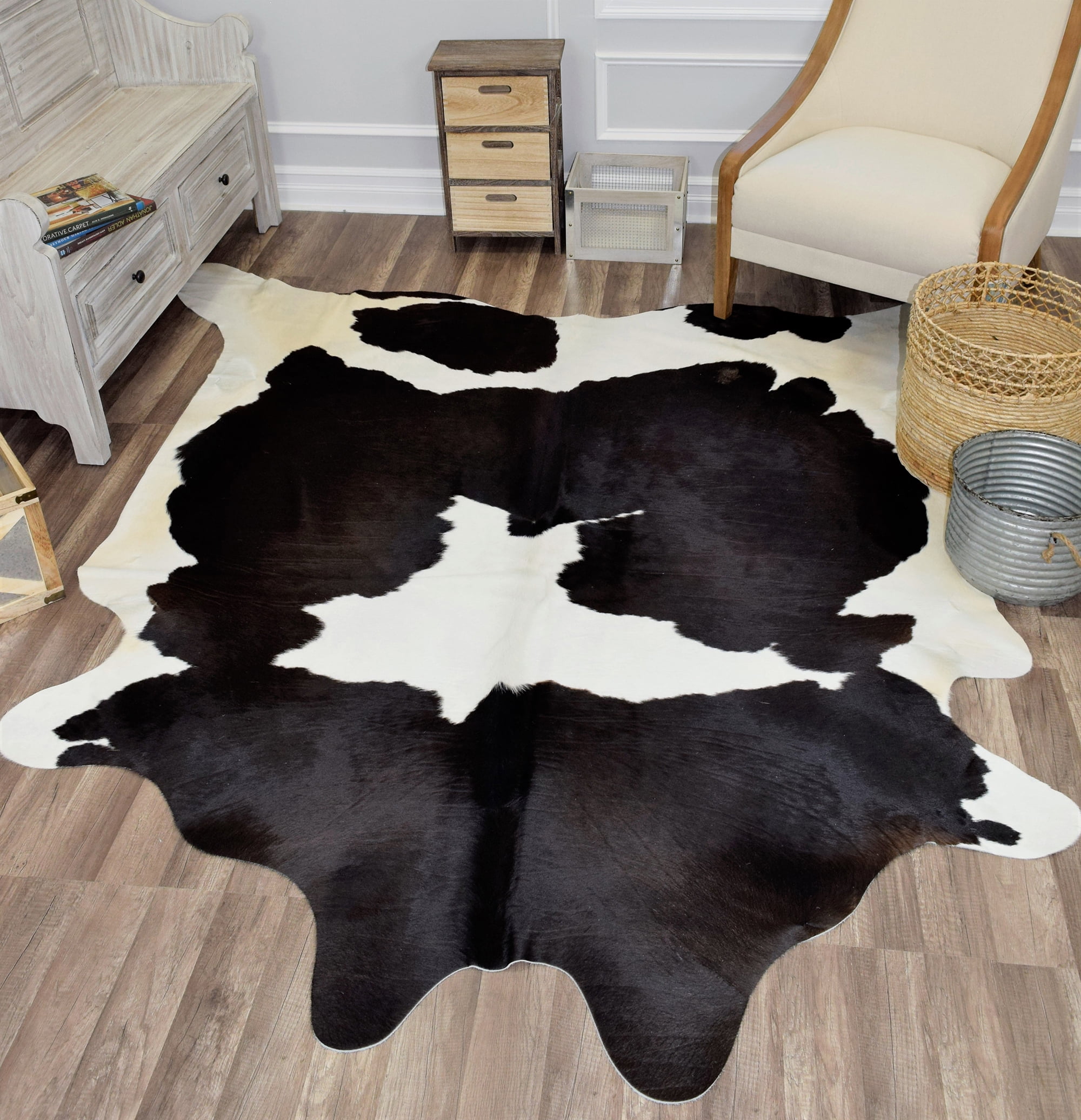Rugs America Hand Curated Cowhide Collection Whitish Black Spots 12