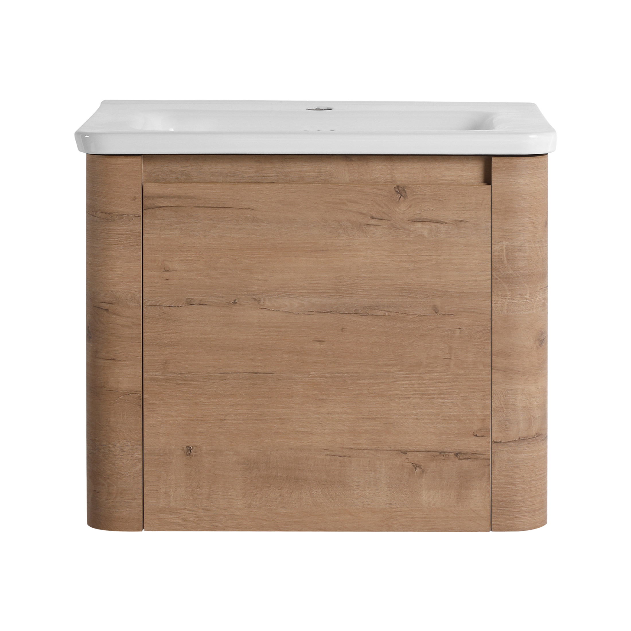 Noble House 24" Floating Bathroom Vanity with Ceramic Sink, Plywood Soft-Close Door, Rounded Edges, Imitative Oak