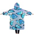 thumbnail image 2 of Oversized Wearable Blanket Hoodie,Blue Butterfly Group Pattern Sherpa Blanket Hoodie with Super Pockets,Super Warm Fuzzy Pullover for Women & Men, 2 of 6