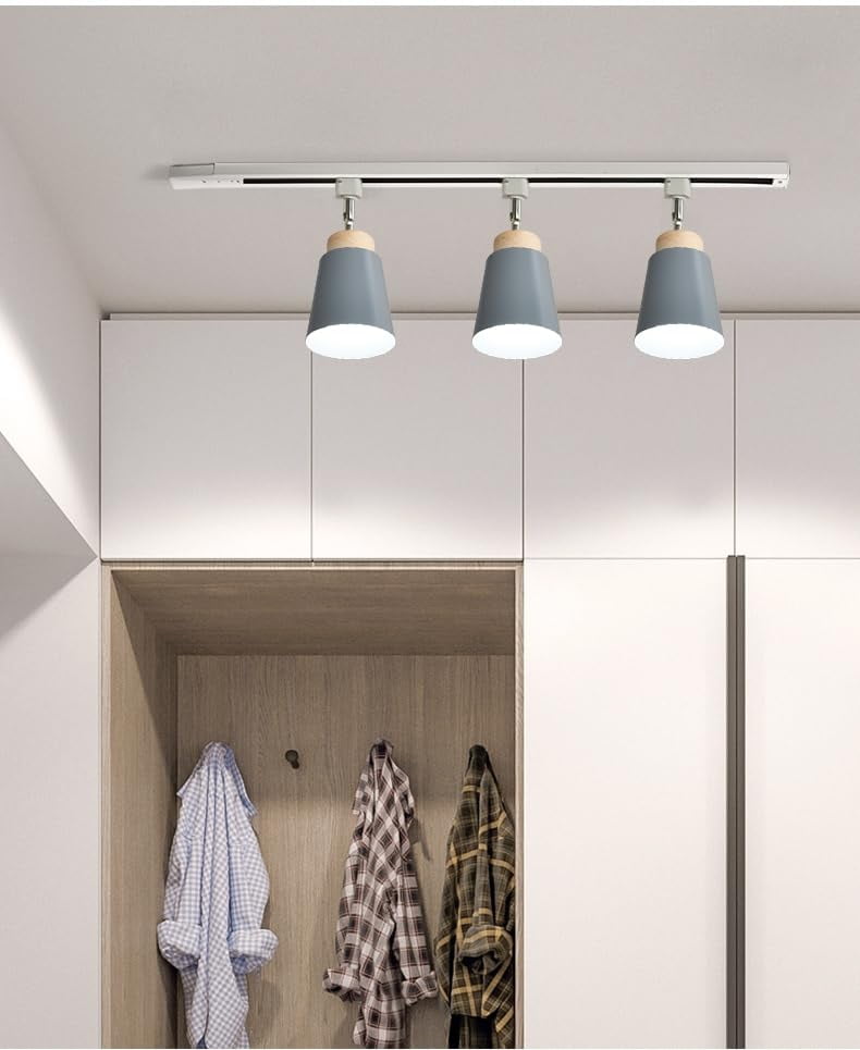KAYYELAMP 1Pcs Macaron Grey Halo System Adjustable Titl Angle Track Lighting E26 Base Modern Design for Farmhouse Kitchen Sink Gallery Loft(No Bulb, Track)