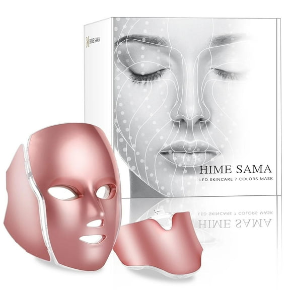 HIME SAMA 7 Color LED Light Facial Mask – CE Certified Beauty Device for Face & Neck – At-Home Skincare Routine – Portable Optical Light Mask for Travel Use