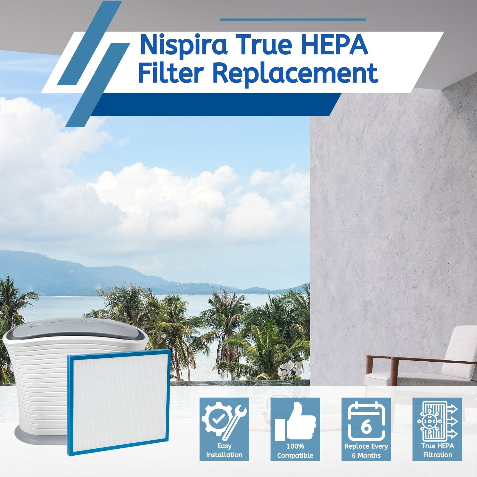 Nispira AF-20FL AP-25CRF AF-25 True HEPA Filter Compatible with HoMedics AP-20 AP-25 AR-20 AF-25FL Total Clean Air Purifiers, 1 Pack