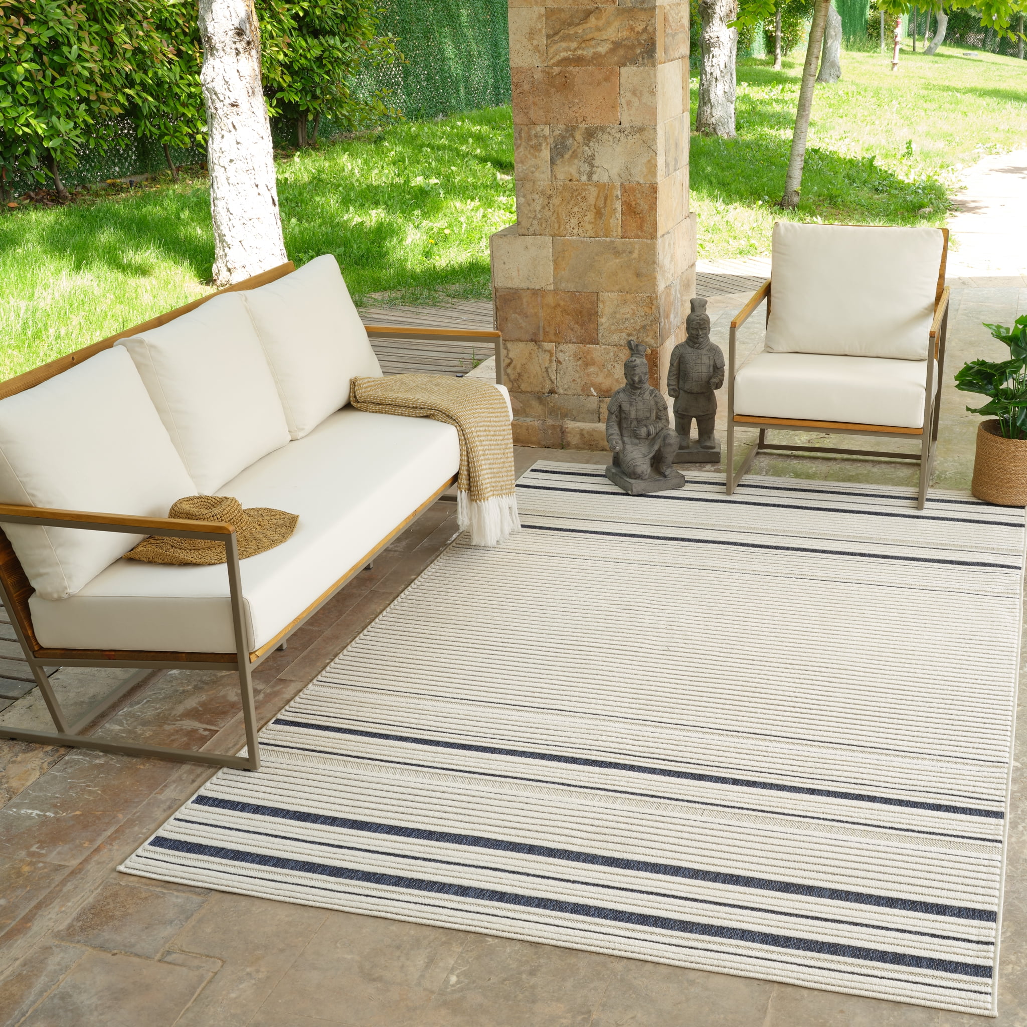 Rug Branch Maise Abstract Indoor Outdoor Area Rug, Cream Blue, Modern - Entryway, Hallway, Bathroom, and Kitchen