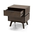 thumbnail image 4 of Mid Century Acacia Nightstand with Two Drawers and Black Metal Handles, 4 of 5