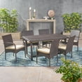 thumbnail image 3 of GDF Studio Acker Outdoor Wicker 7 Piece Dining Set with Cushion, Multibrown and Cream, 3 of 13