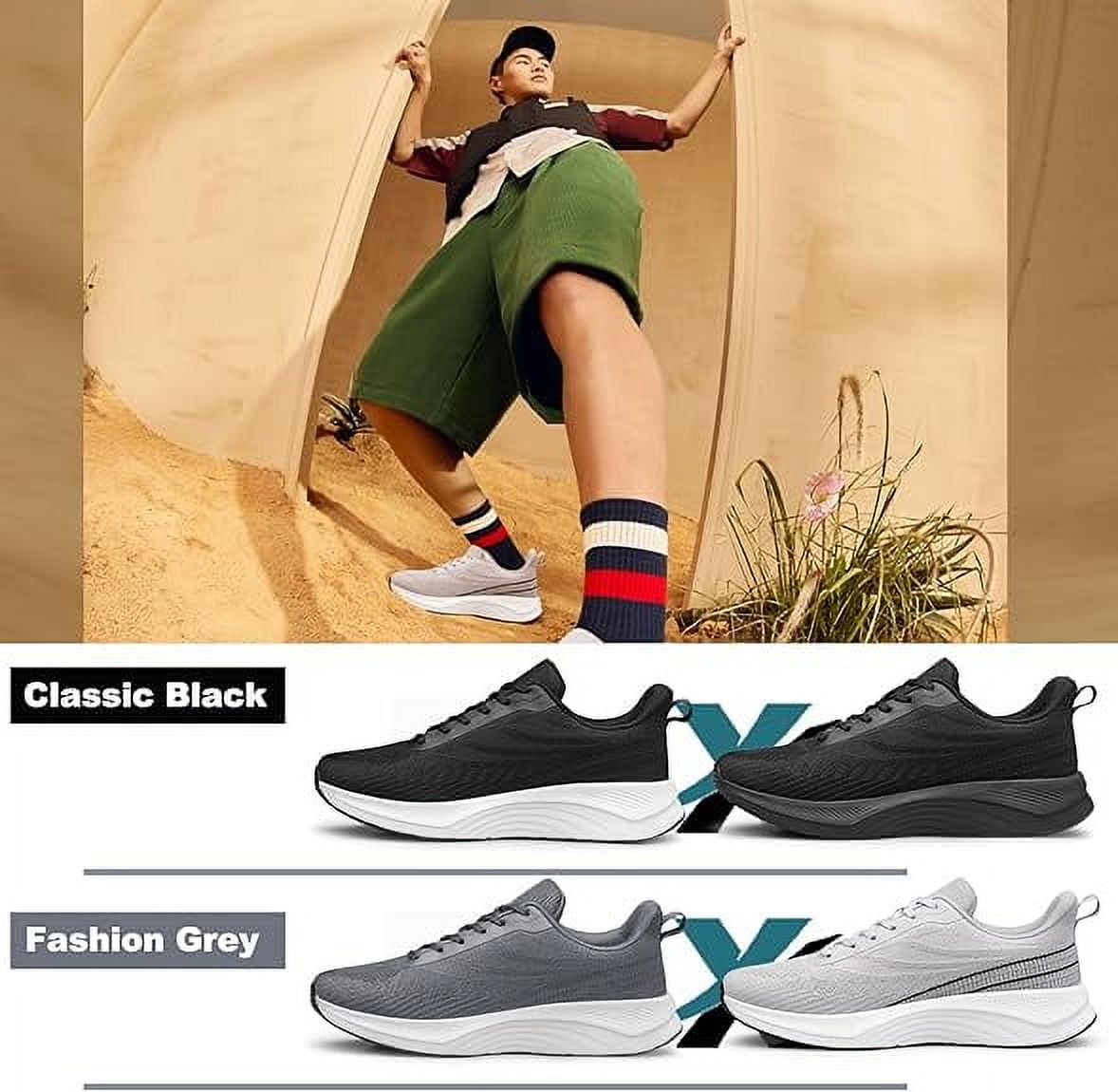 vibdiv Men's Comfortable Walking Shoes Lightweight Breathable Non-Slip Fashion Running Sneakers Light Grey Size 8