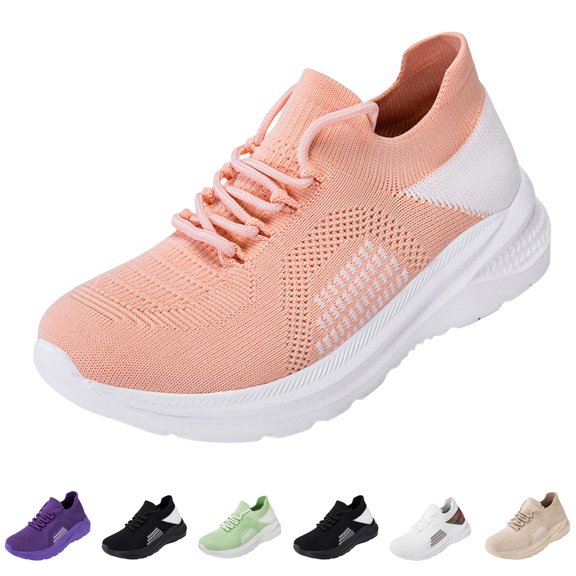 Domzle Women's Walking Shoes Lightweight Breathable Running Tennis Shoes Non Slip Athletic Fashion Sneakers Mesh Workout Casual Sports Pink 40