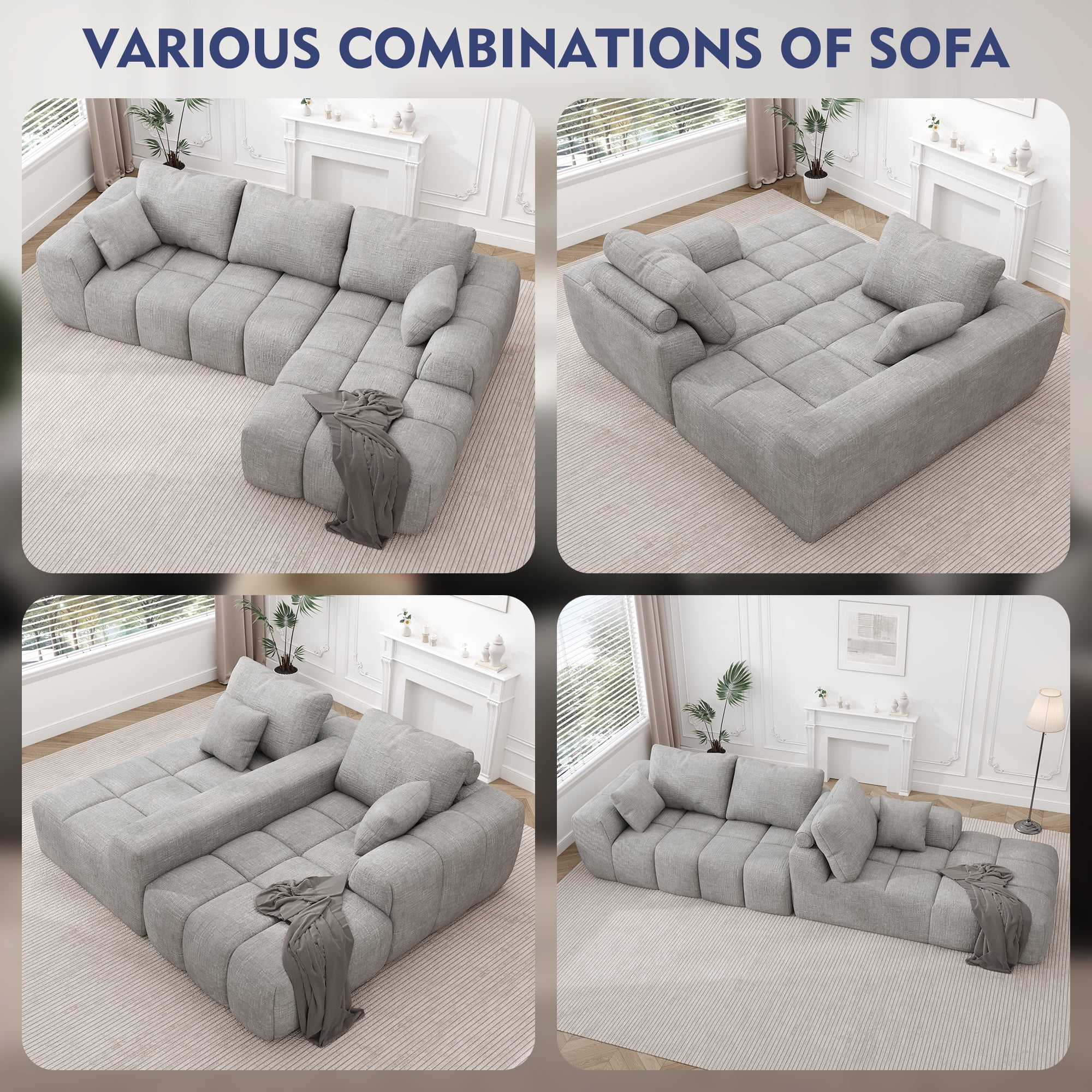 101" Sectional Sofa with Back Cushion,Modern L-Shaped Modular Cloud Couch,Unique Chenille Fabric Couches and Sofas for Living Room Bedroom,Compression Sofa No Assembly Required(Light Gray)