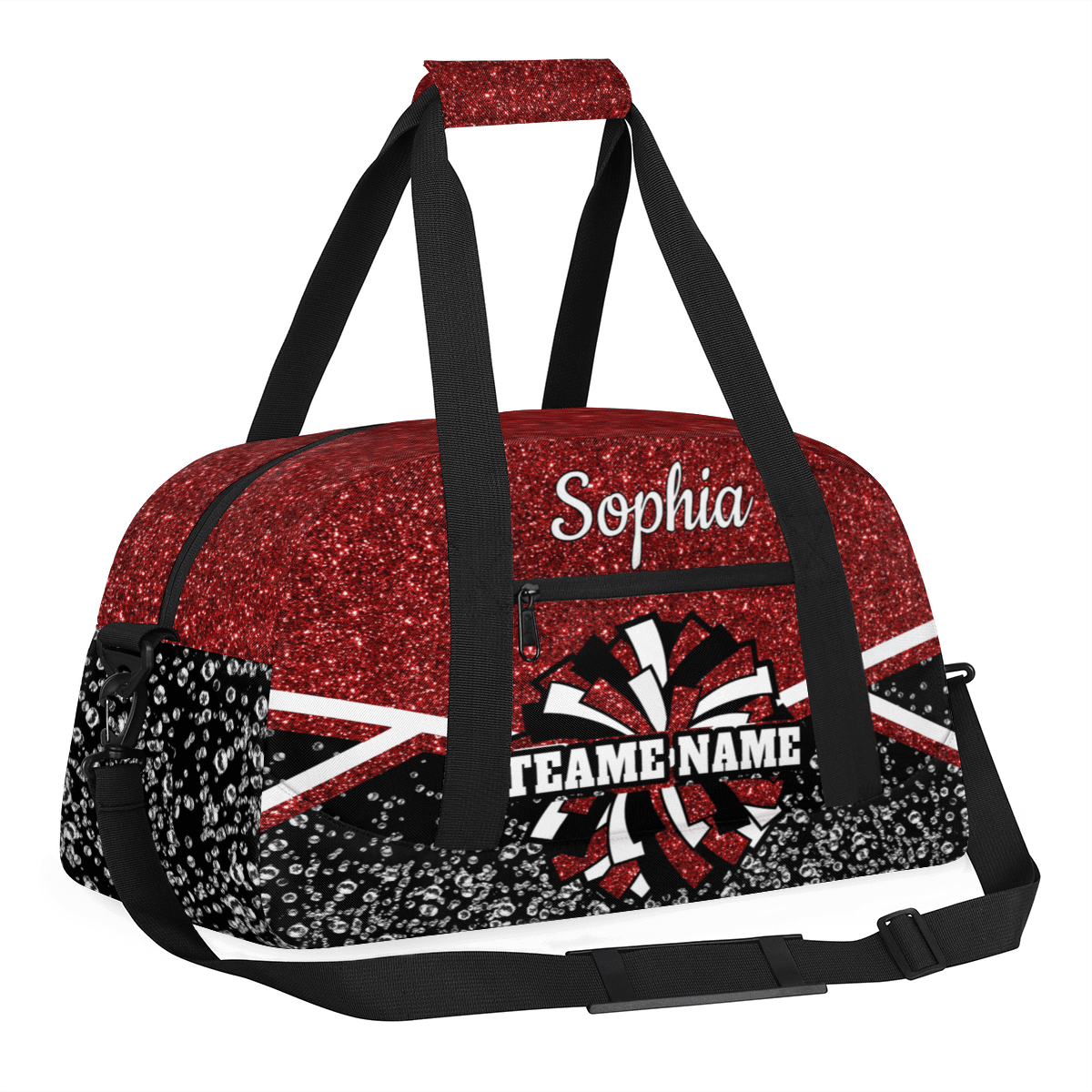 Jiaoprinted Personalized Cheer Bag, Custom Cheerleader Gym Bag Sport Duffel Bag, Customize Travel Overnight Weekender Bags, Cheerleading Gifts, Red Glitter