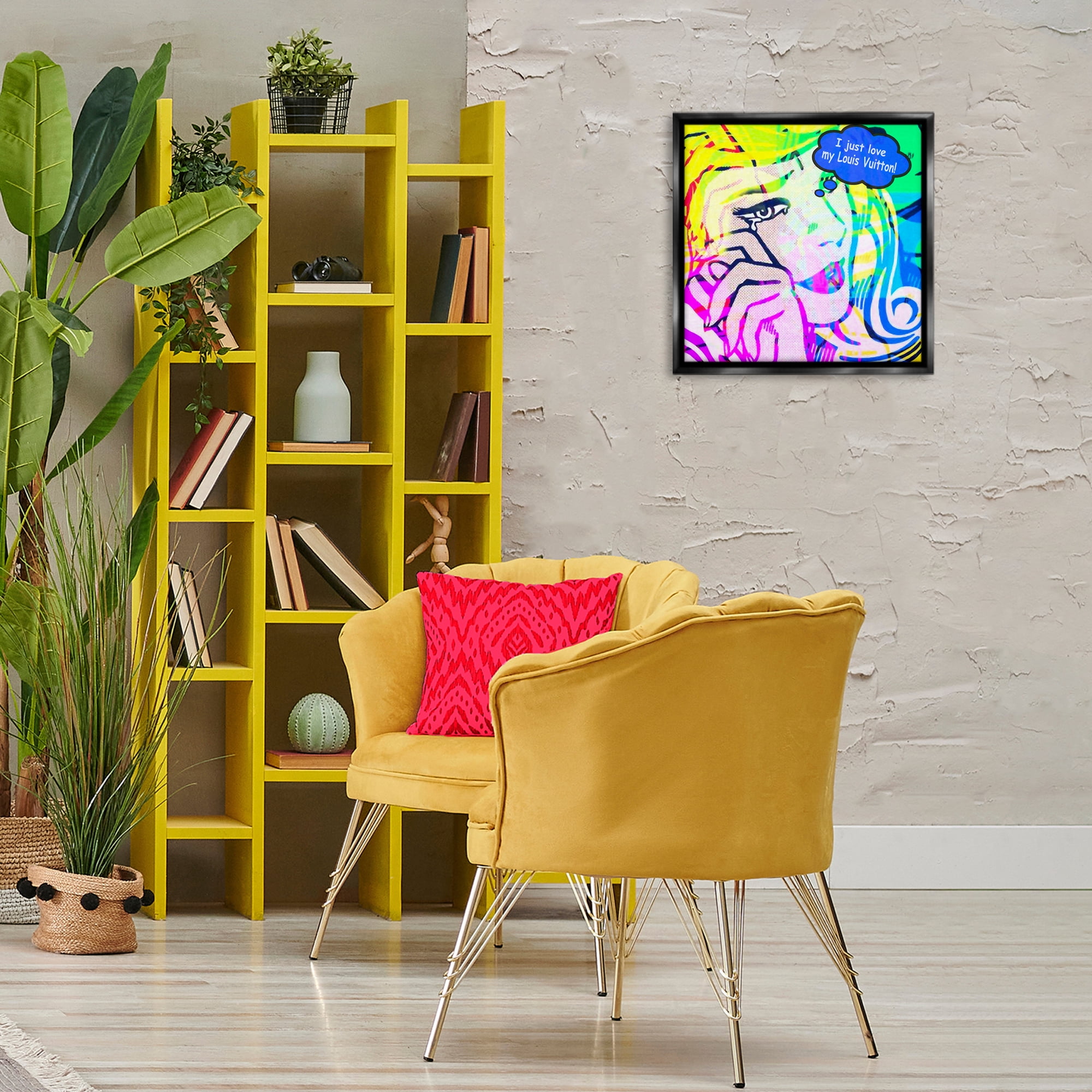 Stupell Industries Pop Comic Style Glam Abstract Painting Black Floater Framed Canvas Art Print Wall Art, 18 x 18