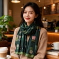 thumbnail image 5 of Byfri Cat Animal Print Fringed Shawl Scarf Green 180x85cm Soft Wrap Travel Sun Protection for Women, 5 of 7