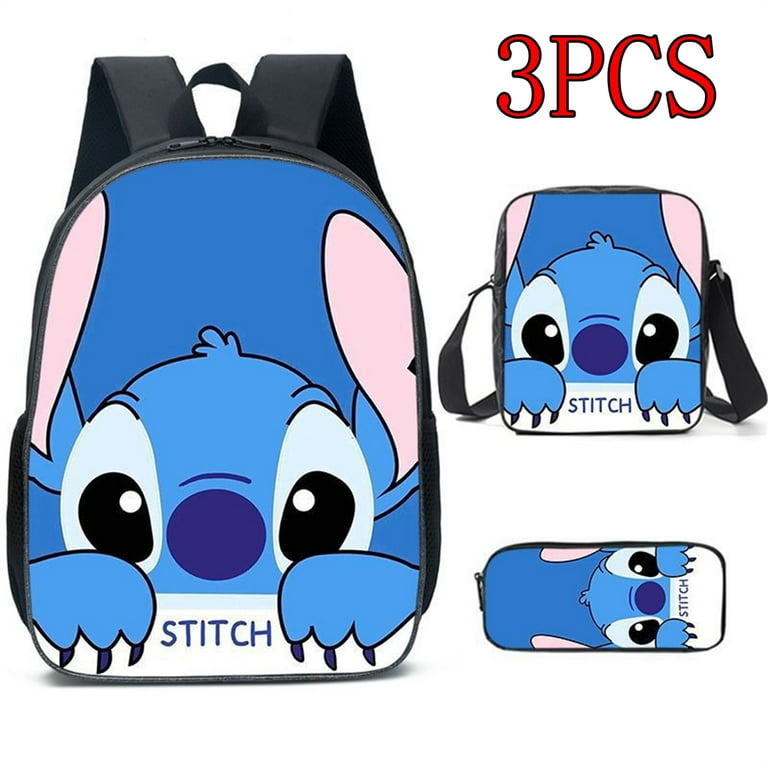 3 Pieces Set Anime Lilo & Stitch Backpack Shoulder Bag Stitch Pencil Case  Student Black School Bag Stitch Diagonal Bag (#12) 