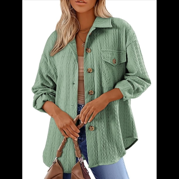 Camisas de Punto Extragrandes para Mujer, Blusas de Trabajo de Larga con Botones, Blusas de Moda de Otoño. Verde XL