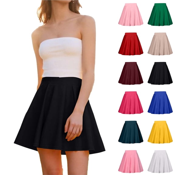 Womens Skirts Spring And Summer A-Line Solid Color Skirt Half Skirt for Women Short Plus Size Skirts, Black-S