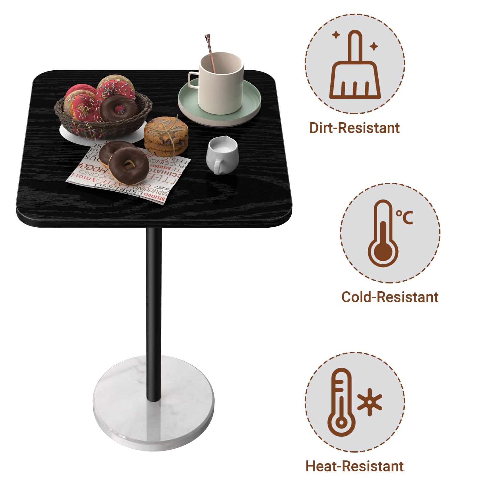 Modern Minimalist Dining Table with Artificial Marble Top Side Table Coffee Table Black Surface