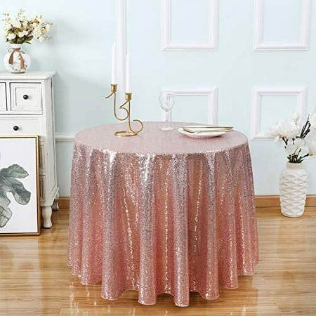 Kirsooku Pink Sequin Tablecloth Glitter Sparkly Iridescent Shimmer for Round Table Cloth 70 Inch Table Covers Decorations for Birthday Party Supplies Event Wedding Table Skirt Decor