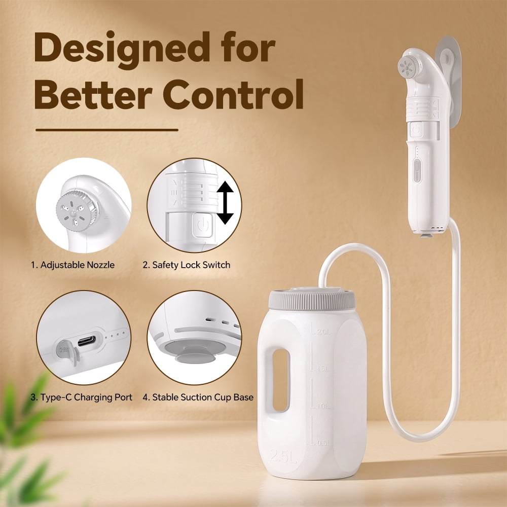 WOWER Electric Portable Bidet for Women Men Travel & Home with 2.5L Water Tank, 2 Pressure Water Flow Rechargeable Handheld Bidet Sprayer Waterproof Personal Hygiene Bidet for Postpartum, Camping, RV