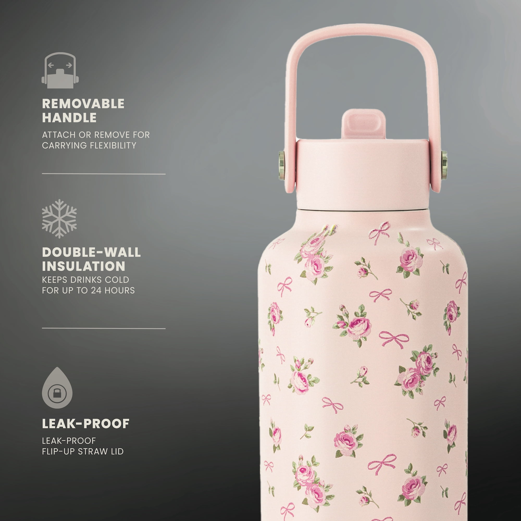 Thyme & Table 24oz Stainless Steel Cleo Bottle with Straw, Roses