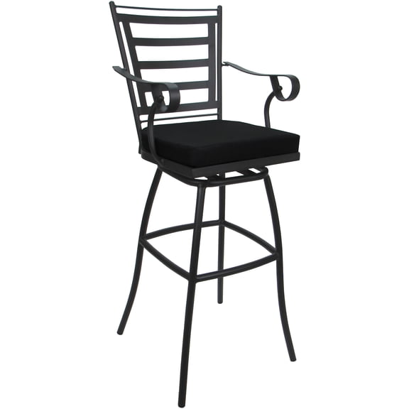 Outdoor or Indoor Extra Tall Bar Stool 34" Jordan Arms - Black Fabric - Gray