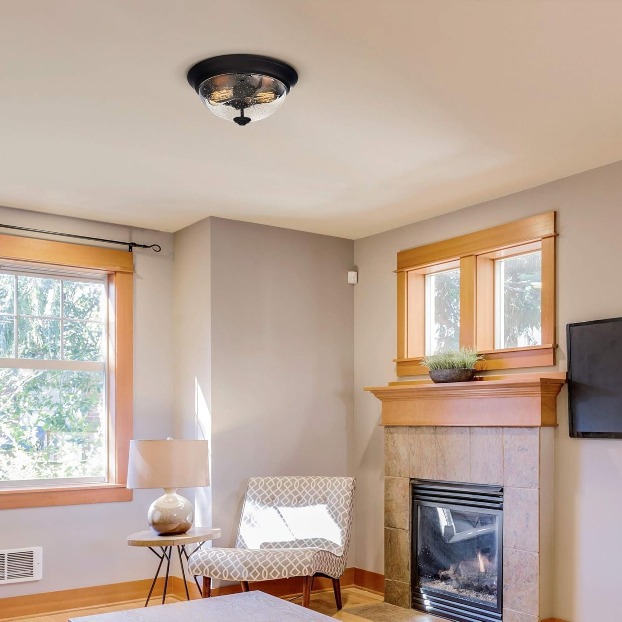 Open Box Prominence Home 13” Flush Mount Seeded Ceiling Light, Madalyn, 51381-31, Bronze