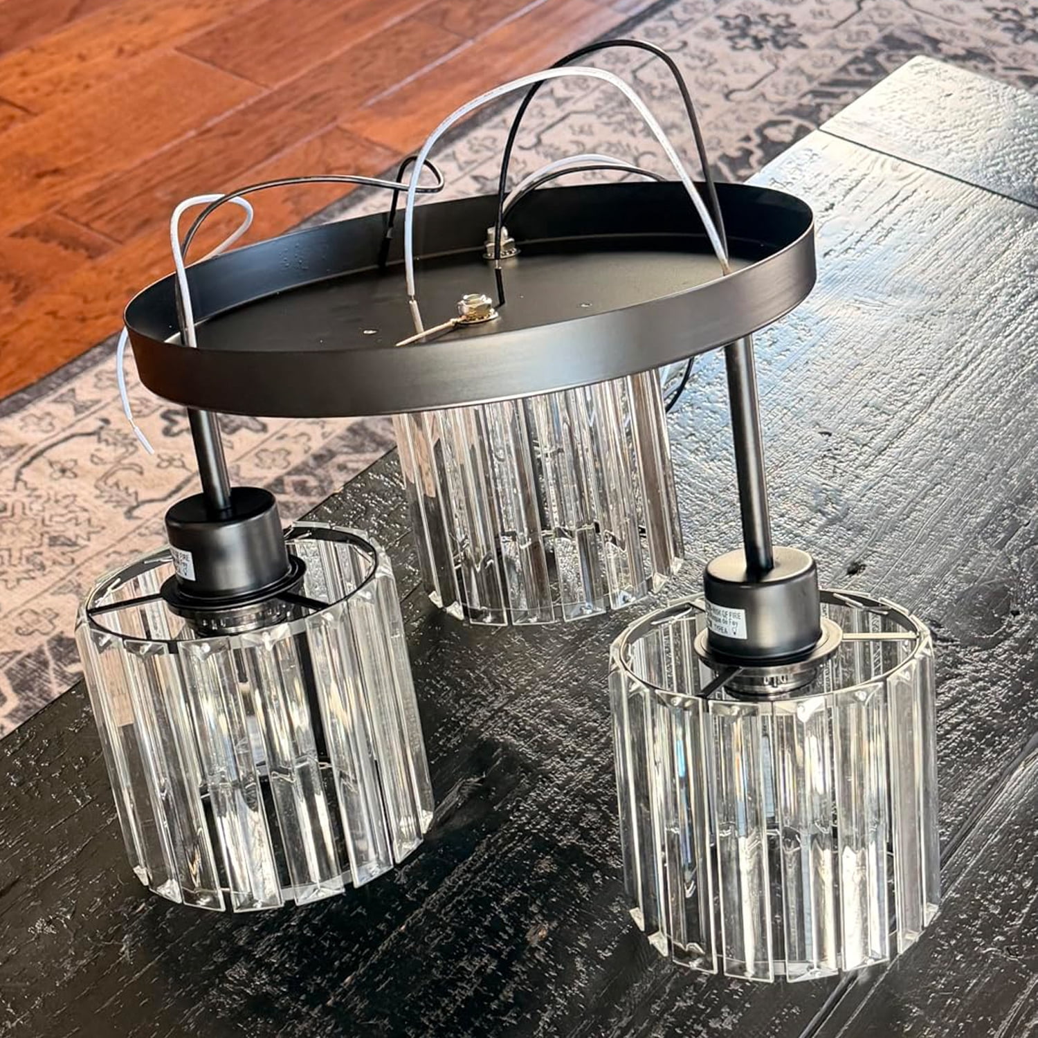 Semi Flush Mount Ceiling Light 3-Light Black Flush Mount Ceiling Light Fixture with Crystal Shades, Industrial Kitchen Ceiling Light for Hallway Entryway Bedroom, E26 Socket